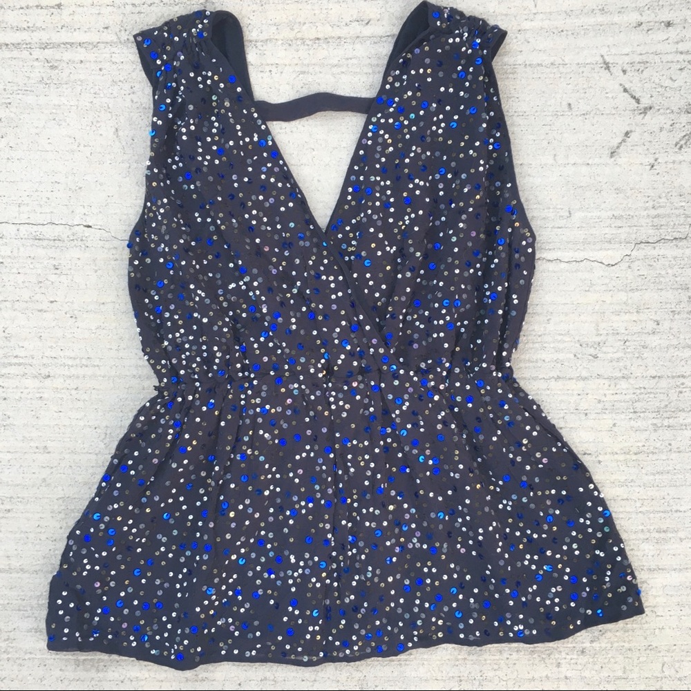 French Connection V Cut Sleeveless Sequence Blouse